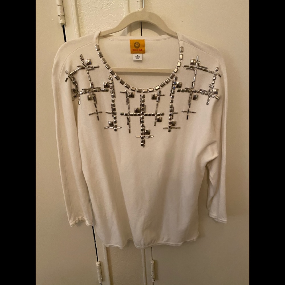 Like-New Worn Once! White with Silver Blouse/ Med